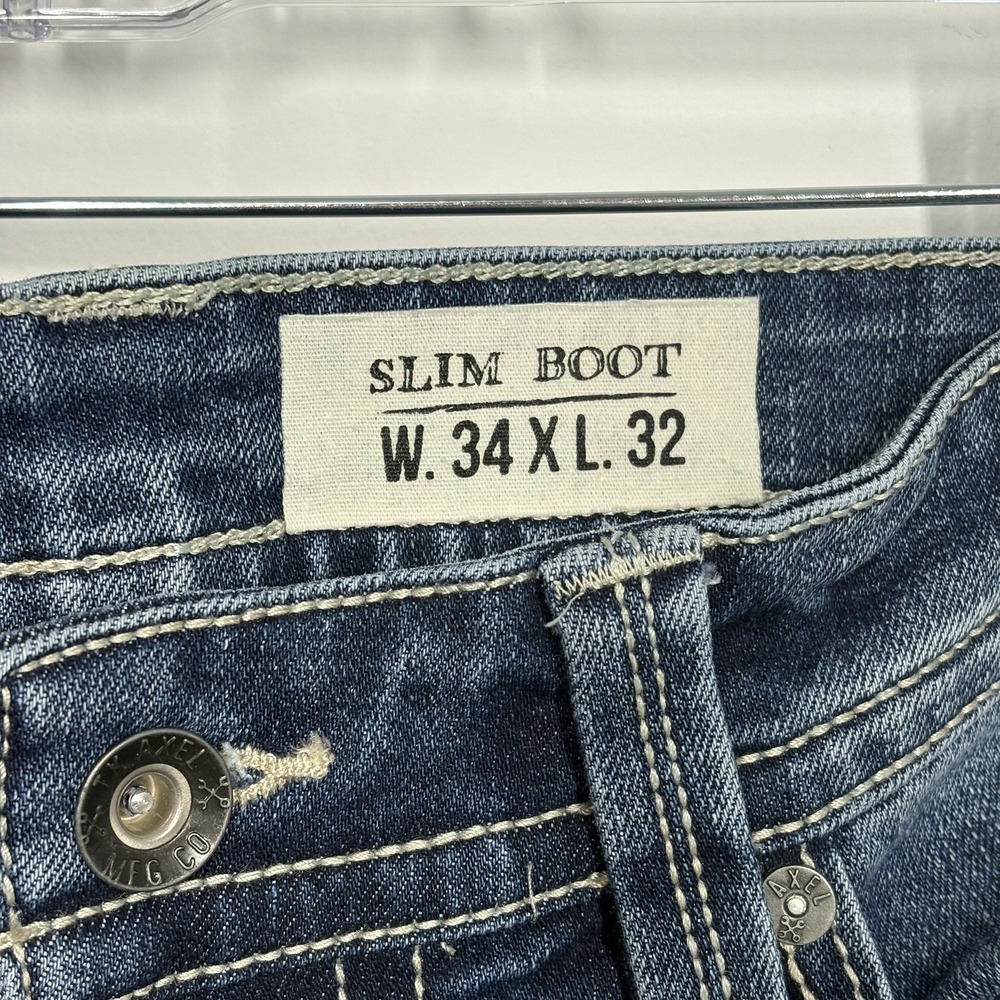 TK Axel Mens Slim Bootcut Jeans Size 38x31* Blue Medium Wash Distressed‎ Denim - Picture 11 of 15